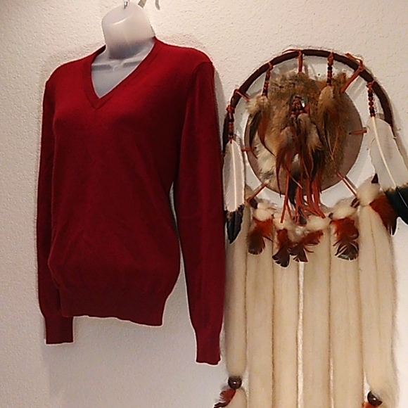 EL DAWS VINTAGE 100% CASHMERE BURGANDY V NECK SWEATER - Picture 3 of 6